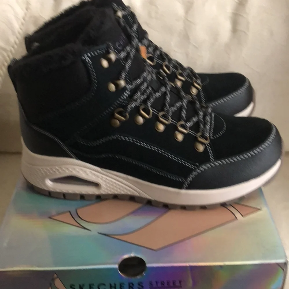 Skechers Street Black boots womens 10 new - Picture 4 of 9
